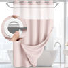 Picture of YellyHommy No Hook Shower Curtain with Snap in Liner Set Less Time Waffle Shower Curtain for Bathroom 75" L x 72" W Pink