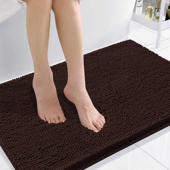 Picture of Smiry Luxury Chenille Bath Rug 36''x24'', Extra Soft and Absorbent Shaggy Bathroom Mat Rugs, Machine Washable, Non-Slip Plush Carpet Runner for Tub, Shower, and Bath Room, Brown