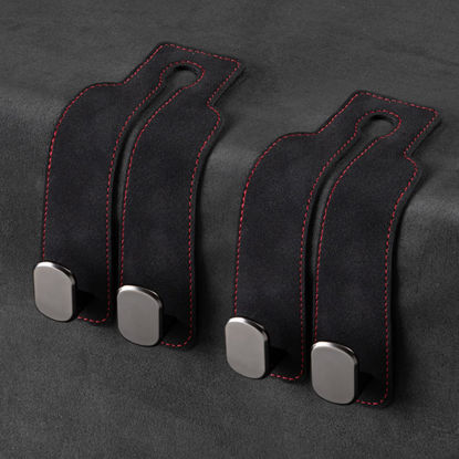 Picture of Amelity Car Hooks for Headrest, Car Seat Back Storage Hook for Headrest, Headrest Hooks for Purses and Bags, Car Hooks Leather (Black-2 Pack)