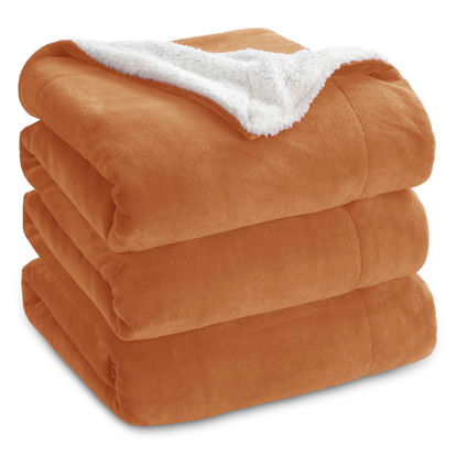 Picture of Bedsure Sherpa Fleece Blankets King Size for Bed - Thick and Warm, Soft Fuzzy Plush King Blanket for Winter, Burnt Orange, 108x90 Inches