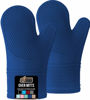 Picture of Gorilla Grip BPA-Free Soft Silicone Oven Mitts, Heat and Slip Resistant Thick Cotton Lined Cooking Mitt Set, Long Flexible Potholders Protect Hands, Kitchen Essential Waterproof Gloves, 12.5" Blue