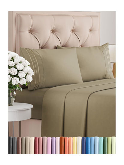 Picture of Twin XL 4 Piece Sheet Set - Breathable & Cooling Sheets - Hotel Luxury Bed Sheets - 1 Flat Sheet, 1 Fitted Sheet & 2 Pillowcases - Deep Pocket - Easy Fit, Soft & Wrinkle Free - Twin XL Khaki Sheets