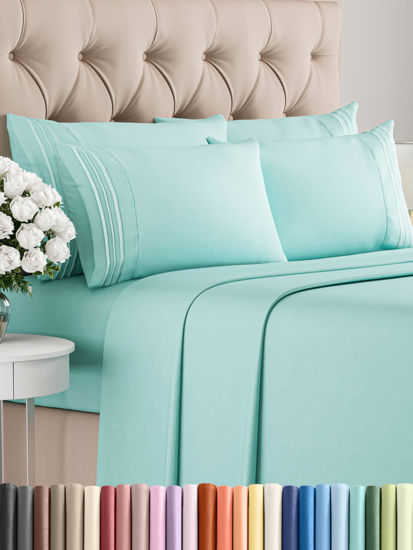 Picture of Queen 6 Piece Sheet Set - Breathable & Cooling Sheets - Hotel Luxury Bed Sheets - 1 Flat Sheet, 1 Fitted Sheet & 4 Pillowcases - Deep Pocket - Easy Fit, Soft & Wrinkle Free - Queen Spa Blue Sheets
