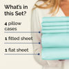Picture of Cal King 6-Piece Spa Blue Sheet Set - Breathable & Cooling, Hotel Luxury, Deep Pocket, Easy Fit, Soft & Wrinkle Free - 1 Flat Sheet, 1 Fitted Sheet & 4 Pillowcases