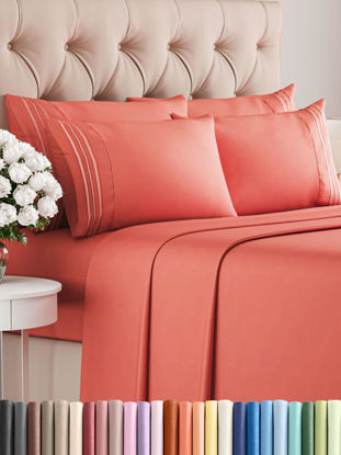 Picture of King 6 Piece Sheet Set - Breathable & Cooling Sheets - Hotel Luxury Bed Sheets - 1 Flat Sheet, 1 Fitted Sheet & 4 Pillowcases - Deep Pocket - Easy Fit - Comfy, Soft & Wrinkle Free - King Coral Sheets