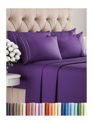 Picture of Queen 6 Piece Sheet Set - Breathable & Cooling Sheets - Hotel Luxury Bed Sheets - 1 Flat Sheet, 1 Fitted Sheet & 4 Pillowcases - Deep Pocket - Easy Fit, Soft & Wrinkle Free - Queen Purple Sheets