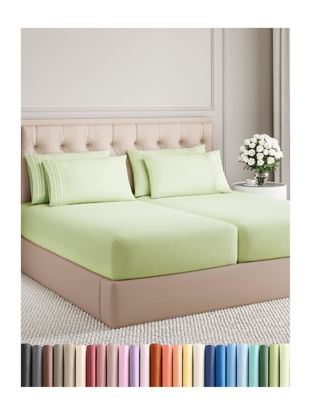 Picture of Split King 7 Piece Sheet Set - Breathable & Cooling Sheets - Hotel Luxury Bed Sheets - 1 Flat Sheet, 2 Fitted Sheets & 4 Pillowcases - Easy Fit, Soft & Wrinkle Free - Split King Light Sage Sheets
