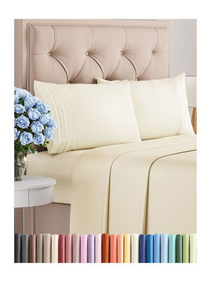 Picture of Twin 4 Piece Sheet Set - Breathable & Cooling Sheets - Hotel Luxury Bed Sheets - 1 Flat Sheet, 1 Fitted Sheet & 2 Pillowcases - Deep Pocket - Easy Fit, Soft & Wrinkle Free - Twin Off White Sheets