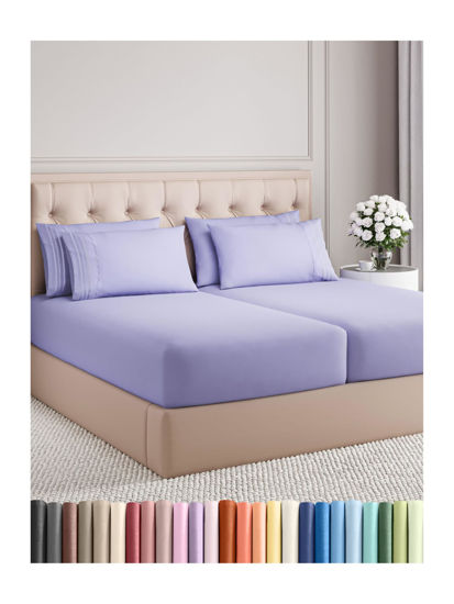 Picture of Split King 7 Piece Sheet Set - Breathable & Cooling Sheets - Hotel Luxury Bed Sheets - 1 Flat Sheet, 2 Fitted Sheets & 4 Pillowcases - Easy Fit, Soft & Wrinkle Free - Split King Lavender Sheets
