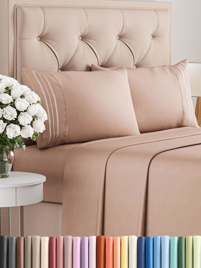 Picture of Twin 4 Piece Sheet Set - Breathable & Cooling Sheets - Hotel Luxury Bed Sheets - 1 Flat Sheet, 1 Fitted Sheet & 2 Pillowcases - Deep Pocket - Easy Fit - Comfy, Soft & Wrinkle Free - Twin Mauve Sheets