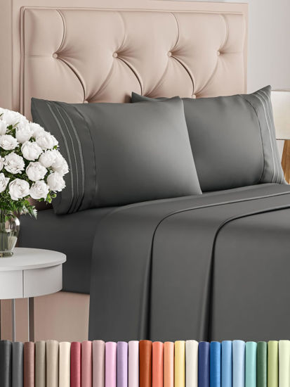 Picture of Twin XL 4 Piece Sheet Set - Breathable & Cooling Sheets - Hotel Luxury Bed Sheets - 1 Flat Sheet, 1 Fitted Sheet & 2 Pillowcases - Deep Pocket - Easy Fit, Soft & Wrinkle Free - Twin XL Charcoal Sheets