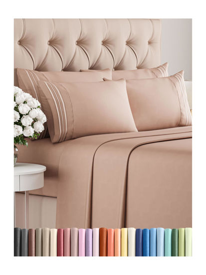 Picture of Cal King 6 Piece Sheet Set - Breathable & Cooling Sheets - Hotel Luxury Bed Sheets - 1 Flat Sheet, 1 Fitted Sheet & 4 Pillowcases - Deep Pocket - Easy Fit, Soft & Wrinkle Free - Cal King Mauve Sheets