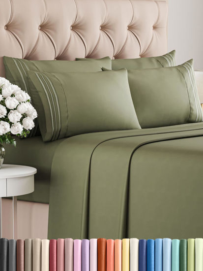 Picture of Full 6 Piece Sheet Set - Breathable & Cooling Sheets - Hotel Luxury Bed Sheets - 1 Flat Sheet, 1 Fitted Sheet & 4 Pillowcases - Deep Pocket - Easy Fit, Soft & Wrinkle Free - Full Sage Green Sheets