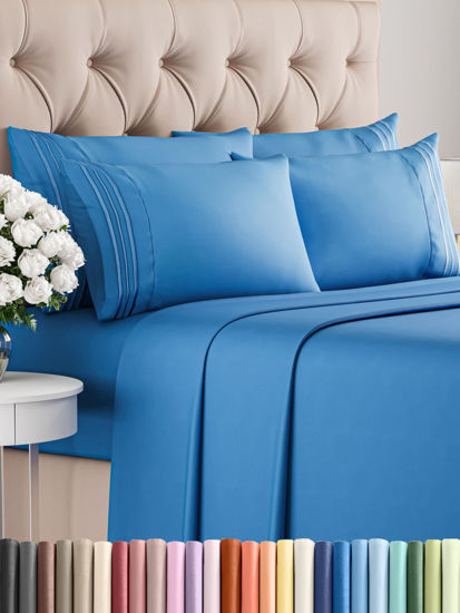 Picture of Full 6 Piece Sheet Set - Breathable & Cooling Sheets - Hotel Luxury Bed Sheets - 1 Flat Sheet, 1 Fitted Sheet & 4 Pillowcases - Deep Pocket - Easy Fit, Soft & Wrinkle Free - Full Royal Blue Sheets