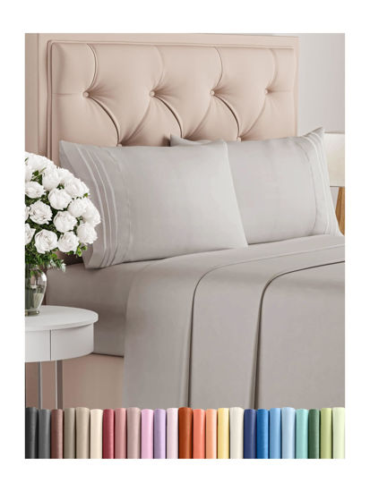 Picture of Twin XL 4 Piece Sheet Set - Breathable & Cooling Sheets - Hotel Luxury Sheets - 1 Flat Sheet, 1 Fitted Sheet & 2 Pillowcases - Deep Pocket - Easy Fit, Soft & Wrinkle Free - Twin XL Light Grey Sheets