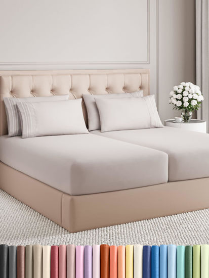 Picture of Split King 7 Piece Sheet Set - Breathable & Cooling Bed Sheets - Hotel Luxury Bed Sheets for Women, Men, Kids & Teens - Deep Pockets - Easy Fit - Soft and Wrinkle Free - Split King Light Grey Sheets