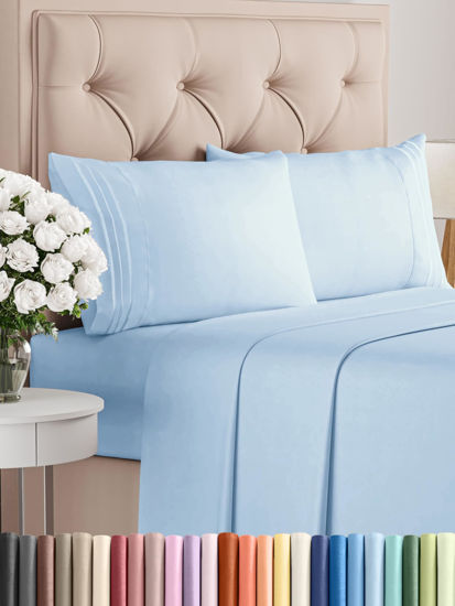 Picture of Twin 4 Piece Sheet Set - Breathable & Cooling Sheets - Hotel Luxury Bed Sheets - 1 Flat Sheet, 1 Fitted Sheet & 2 Pillowcases - Deep Pocket - Easy Fit, Soft & Wrinkle Free - Twin Baby Blue Sheets
