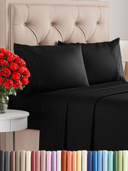 Picture of Twin XL 4 Piece Sheet Set - Breathable & Cooling Sheets - Hotel Luxury Bed Sheets - 1 Flat Sheet, 1 Fitted Sheet & 2 Pillowcases - Deep Pocket - Easy Fit, Soft & Wrinkle Free - Twin XL Black Sheets