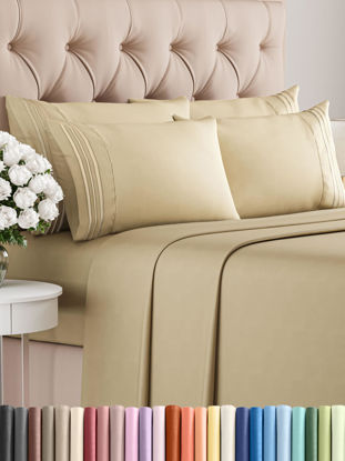 Picture of Queen 6 Piece Sheet Set - Breathable & Cooling Sheets - Hotel Luxury Bed Sheets - 1 Flat Sheet, 1 Fitted Sheet & 4 Pillowcases - Deep Pocket - Easy Fit, Soft & Wrinkle Free - Queen Beige Sheets