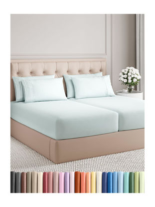 Picture of Split King 7 Piece Sheet Set - Breathable & Cooling Sheets - Hotel Luxury Bed Sheets - 1 Flat Sheet, 2 Fitted Sheets & 4 Pillowcases - Easy Fit, Soft & Wrinkle Free - Split King Ice Blue Sheets