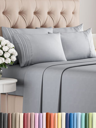Picture of Cal King 6 Piece Sheet Set - Breathable & Cooling Sheets - Hotel Luxury Bed Sheets - 1 Flat Sheet, 1 Fitted Sheet & 4 Pillowcases - Easy Fit, Soft & Wrinkle Free - Cal King Steel Blue Sheets