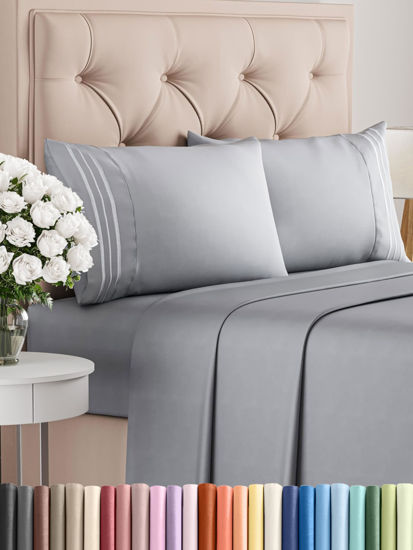 Picture of Twin 4 Piece Sheet Set - Breathable & Cooling Sheets - Hotel Luxury Bed Sheets - 1 Flat Sheet, 1 Fitted Sheet & 2 Pillowcases - Deep Pocket - Easy Fit, Soft & Wrinkle Free - Twin Steel Blue Sheets