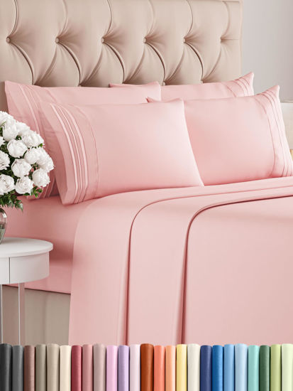 Picture of Queen 6 Piece Sheet Set - Breathable & Cooling Sheets - Hotel Luxury Bed Sheets - 1 Flat Sheet, 1 Fitted Sheet & 4 Pillowcases - Deep Pocket - Easy Fit, Soft & Wrinkle Free - Queen Baby Pink Sheets