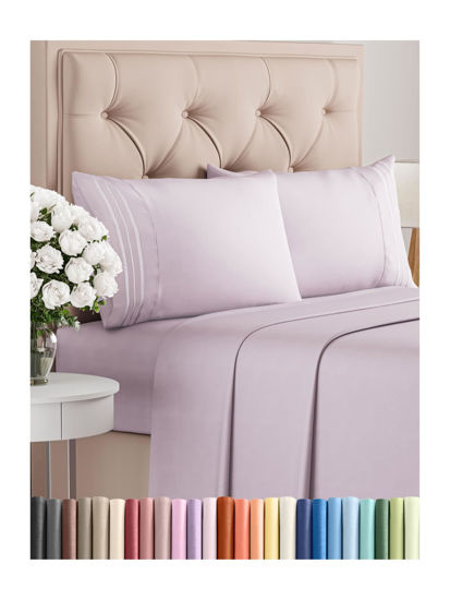 Picture of Twin 4 Piece Sheet Set - Breathable & Cooling Sheets - Hotel Luxury Bed Sheets - 1 Flat Sheet, 1 Fitted Sheet & 2 Pillowcases - Deep Pocket - Easy Fit, Soft & Wrinkle Free - Twin Light Lavender Sheets