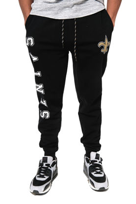 Picture of Ultra Game NFL New Orleans Saints Mens Active Basic Jogger Fleece Pants, Team Color Stripe, Large