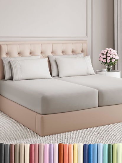 Picture of Split King 7 Piece Sheet Set - Breathable & Cooling Sheets - Hotel Luxury Bed Sheets - 1 Flat Sheet, 2 Fitted Sheets & 4 Pillowcases - Easy Fit, Soft & Wrinkle Free - Split King French Grey Sheets
