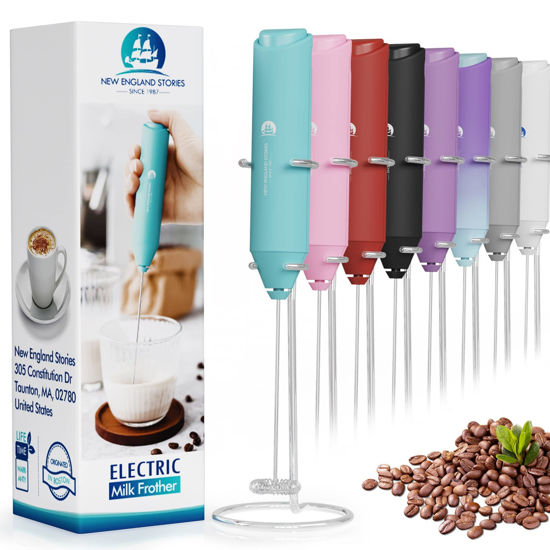 Picture of Powerful Milk Frother Handheld Foam Maker, Mini Whisk Drink Mixer for Coffee, Cappuccino, Latte, Matcha, Hot Chocolate, With Stand, Aqua
