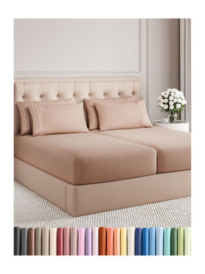 Picture of Split King 7 Piece Sheet Set - Breathable & Cooling Sheets - Hotel Luxury Bed Sheets - 1 Flat Sheet, 2 Fitted Sheets & 4 Pillowcases - Easy Fit, Soft & Wrinkle Free - Split King Mauve Sheets
