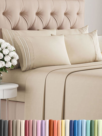 Picture of Full 6 Piece Sheet Set - Breathable & Cooling Sheets - Hotel Luxury Bed Sheets - 1 Flat Sheet, 1 Fitted Sheet & 4 Pillowcases - Deep Pocket - Easy Fit - Comfy, Soft & Wrinkle Free - Full Wheat Sheets