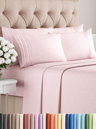 Picture of King 6 Piece Sheet Set - Breathable & Cooling Sheets - Hotel Luxury Bed Sheets - 1 Flat Sheet, 1 Fitted Sheet & 4 Pillowcases - Deep Pocket - Easy Fit, Soft & Wrinkle Free - King Lavender Pink Sheets