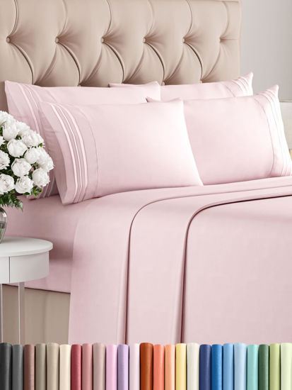 Picture of King 6 Piece Sheet Set - Breathable & Cooling Sheets - Hotel Luxury Bed Sheets - 1 Flat Sheet, 1 Fitted Sheet & 4 Pillowcases - Deep Pocket - Easy Fit, Soft & Wrinkle Free - King Lavender Pink Sheets