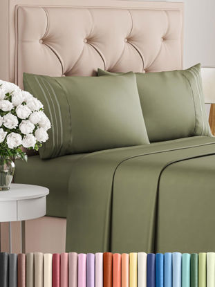 Picture of Twin 4 Piece Sheet Set - Breathable & Cooling Sheets - Hotel Luxury Bed Sheets - 1 Flat Sheet, 1 Fitted Sheet & 2 Pillowcases - Deep Pocket - Easy Fit, Soft & Wrinkle Free - Twin Sage Green Sheets