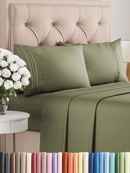 Picture of Twin 4 Piece Sheet Set - Breathable & Cooling Sheets - Hotel Luxury Bed Sheets - 1 Flat Sheet, 1 Fitted Sheet & 2 Pillowcases - Deep Pocket - Easy Fit, Soft & Wrinkle Free - Twin Sage Green Sheets