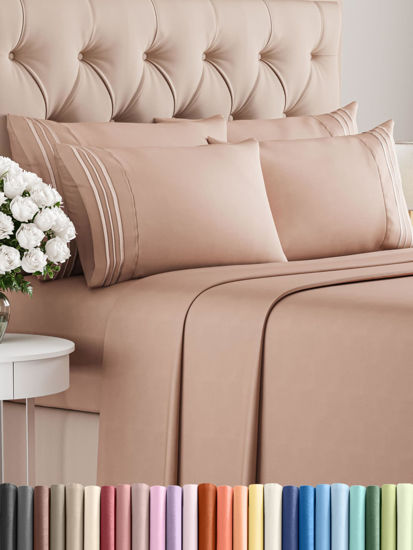 Picture of Queen 6 Piece Sheet Set - Breathable & Cooling Sheets - Hotel Luxury Bed Sheets - 1 Flat Sheet, 1 Fitted Sheet & 4 Pillowcases - Deep Pocket - Easy Fit, Soft & Wrinkle Free - Queen Mauve Sheets