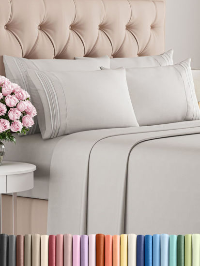 Picture of Full 6 Piece Sheet Set - Breathable & Cooling Sheets - Hotel Luxury Bed Sheets - 1 Flat Sheet, 1 Fitted Sheet & 4 Pillowcases - Deep Pocket - Easy Fit, Soft & Wrinkle Free - Full French Grey Sheets