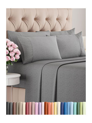 Picture of Full 6 Piece Sheet Set - Breathable & Cooling Sheets - Hotel Luxury Bed Sheets - 1 Flat Sheet, 1 Fitted Sheet & 4 Pillowcases - Deep Pocket - Easy Fit, Soft & Wrinkle Free - Full Heathered Grey Sheets