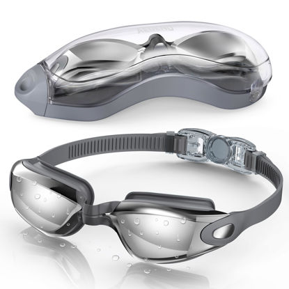 Picture of Aegend Swim Goggles, Swimming Goggles No Leaking Full Protection Adult Men Women Youth, Gray Silver