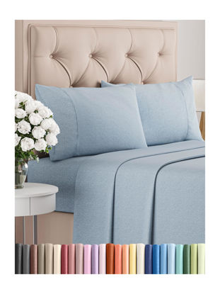 Picture of Twin 4 Piece Sheet Set - Breathable & Cooling Sheets - Hotel Luxury Bed Sheets - 1 Flat Sheet, 1 Fitted Sheet & 2 Pillowcases - Deep Pocket - Easy Fit, Soft & Wrinkle Free - Twin Heathered Blue Sheets