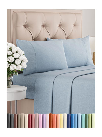 Picture of Twin 4 Piece Sheet Set - Breathable & Cooling Sheets - Hotel Luxury Bed Sheets - 1 Flat Sheet, 1 Fitted Sheet & 2 Pillowcases - Deep Pocket - Easy Fit, Soft & Wrinkle Free - Twin Heathered Blue Sheets
