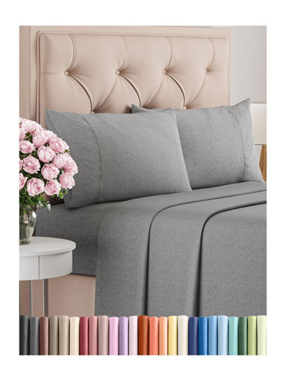 Picture of Twin XL 4 Piece Sheet Set - Breathable & Cooling Sheets - Hotel Luxury Bed Sheets - 1 Flat Sheet, 1 Fitted Sheet & 2 Pillowcases - Easy Fit, Soft & Wrinkle Free - Twin XL Heathered Grey Sheets