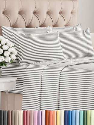 Picture of Full 6 Piece Sheet Set - Breathable & Cooling Sheets - Hotel Luxury Bed Sheets - 1 Flat Sheet, 1 Fitted Sheet & 4 Pillowcases - Deep Pocket - Easy Fit, Soft & Wrinkle Free - Full Grey Stripes Sheets