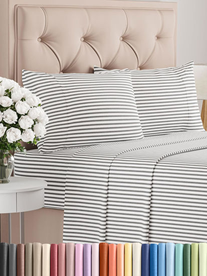 Picture of Twin 4 Piece Sheet Set - Breathable & Cooling Sheets - Hotel Luxury Bed Sheets - 1 Flat Sheet, 1 Fitted Sheet & 2 Pillowcases - Deep Pocket - Easy Fit, Soft & Wrinkle Free - Twin Grey Stripes Sheets