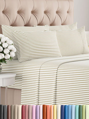 Picture of Cal King 6 Piece Sheet Set - Breathable & Cooling Sheets - Hotel Luxury Bed Sheets - 1 Flat Sheet, 1 Fitted Sheet & 4 Pillowcases - Easy Fit, Soft & Wrinkle Free - Cal King Beige Stripes Sheets