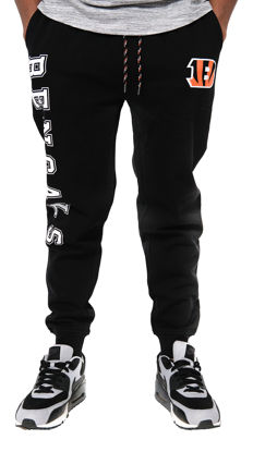 Picture of Ultra Game NFL Cincinnati Bengals Mens Active Basic Jogger Fleece Pants, Team Color Stripe, Large