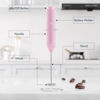 Picture of Powerful Milk Frother Handheld Foam Maker, Mini Whisk Drink Mixer for Coffee, Cappuccino, Latte, Matcha, Hot Chocolate, With Stand, Pink