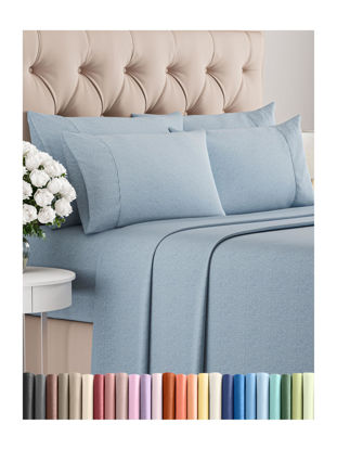 Picture of Queen 6 Piece Sheet Set - Breathable & Cooling Sheets - Hotel Luxury Sheets - 1 Flat Sheet, 1 Fitted Sheet & 4 Pillowcases - Deep Pocket - Easy Fit, Soft & Wrinkle Free - Queen Heathered Blue Sheets